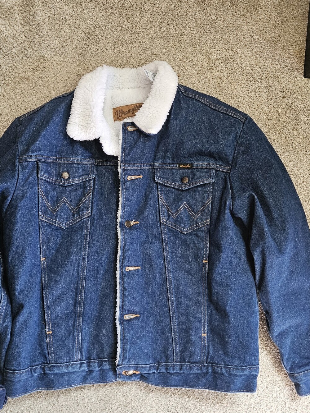 Men's Wrangler Blue Denim Jacket with White Sherpa Lining